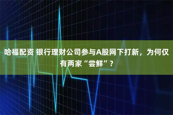 哈福配资 银行理财公司参与A股网下打新，为何仅有两家“尝鲜”？